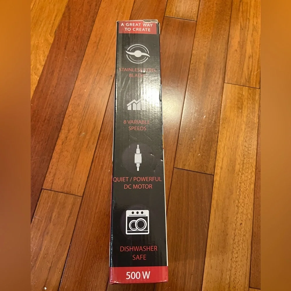 NIB Brookstone 500W Immersion Blender Stainless Steel Blades
